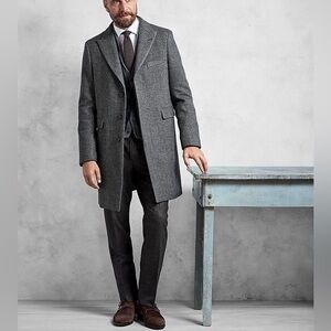 NWOT Brooks Brothers 100% Wool Herringbone Hand Tailored Overcoat Gray Size 40